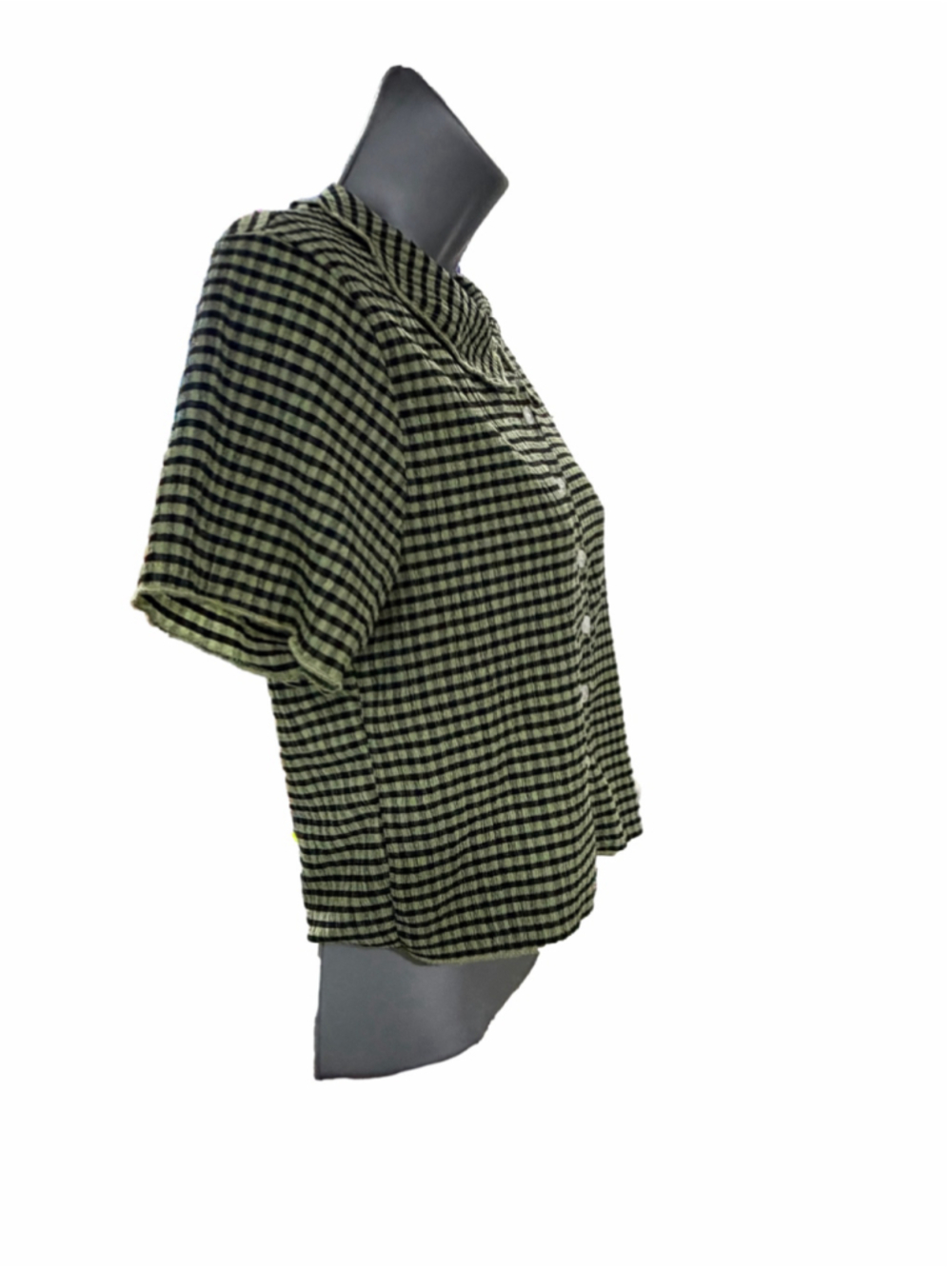 18. Women's Dazy Button Down Shirt Size L Green Black Striped Collared Top - Picture 3 of 6